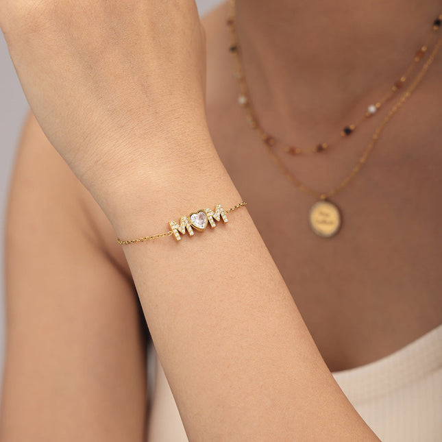 Mystery love heart inlaid zircon letter MAM bracelet titanium steel plated 18K real gold non-fading temperament simple new hand ornament