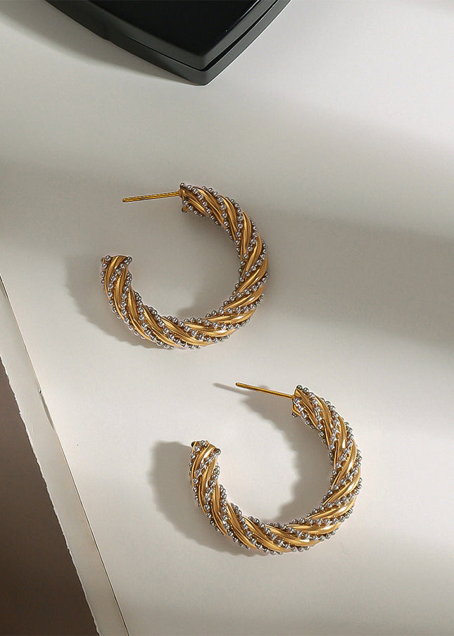 Jieding European and American cross-border stainless steel double C earrings high-end light luxury niche earrings titanium steel earrings