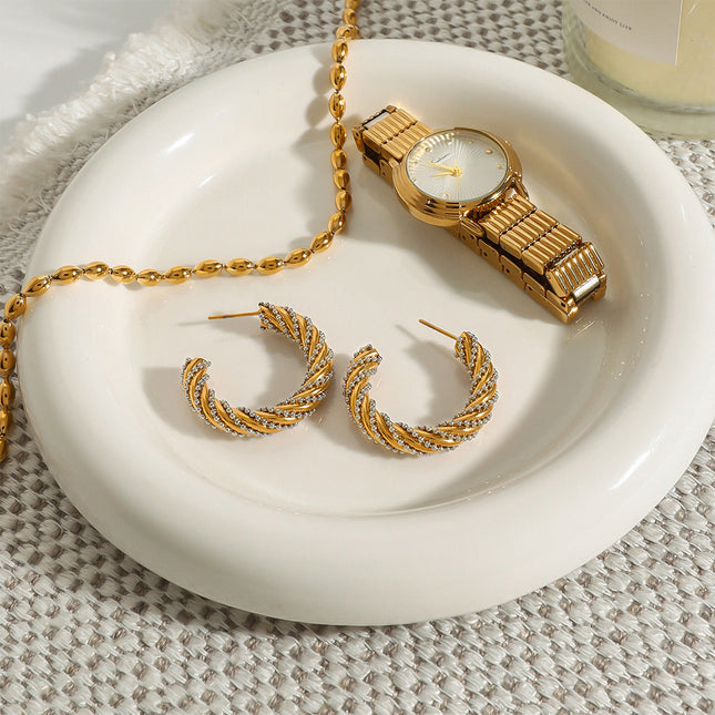 Jieding European and American cross-border stainless steel double C earrings high-end light luxury niche earrings titanium steel earrings