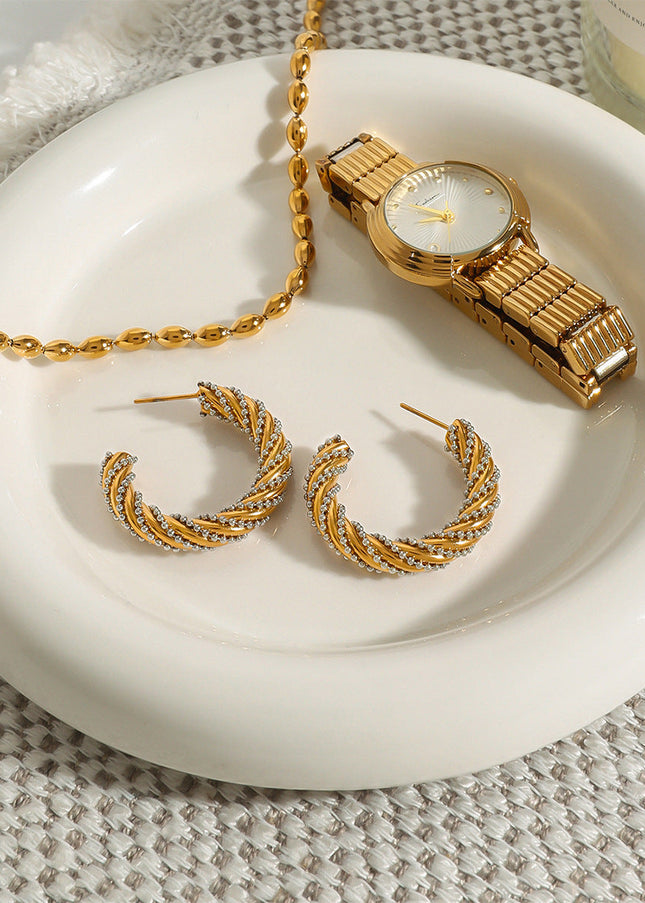 Jieding European and American cross-border stainless steel double C earrings high-end light luxury niche earrings titanium steel earrings