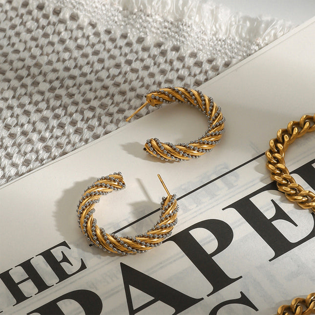 Jieding European and American cross-border stainless steel double C earrings high-end light luxury niche earrings titanium steel earrings