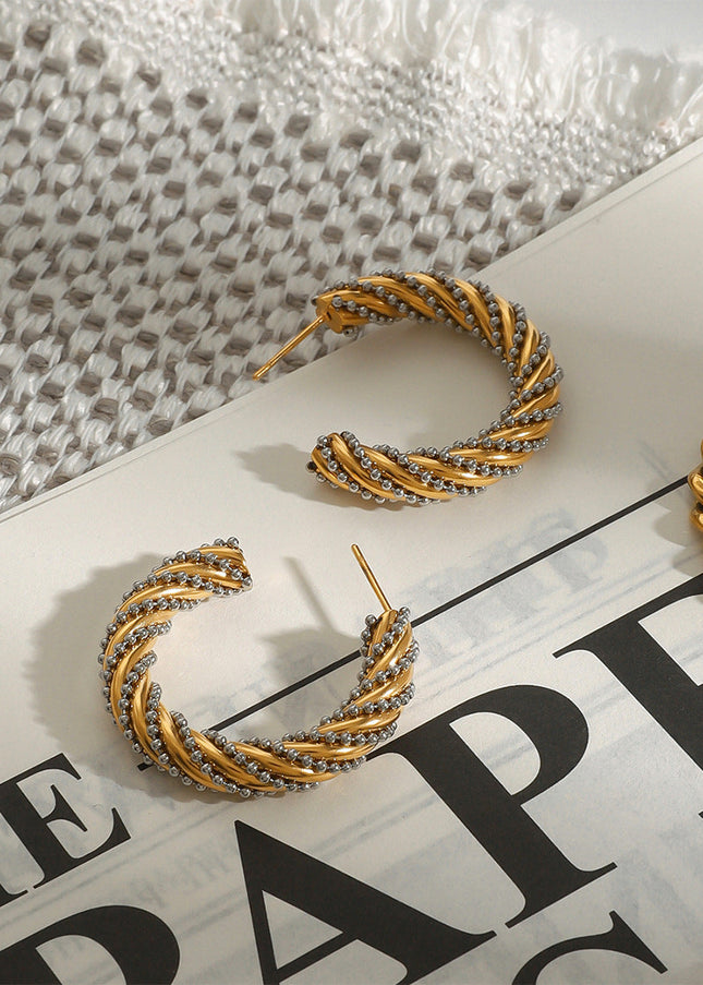 Jieding European and American cross-border stainless steel double C earrings high-end light luxury niche earrings titanium steel earrings