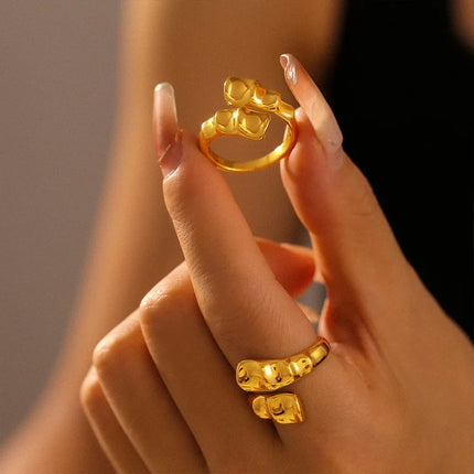 European and American ins wind irregular karst open ring 18k real gold plated personality shaped copper material index finger ring wholesale