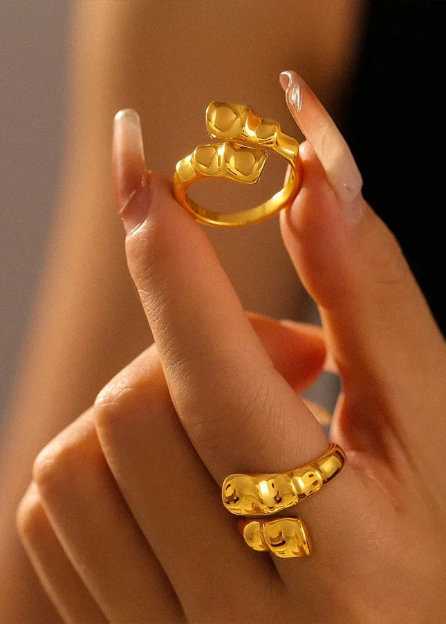 European and American ins wind irregular karst open ring 18k real gold plated personality shaped copper material index finger ring wholesale