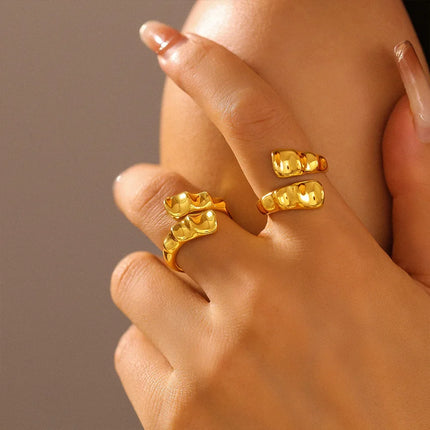 European and American ins wind irregular karst open ring 18k real gold plated personality shaped copper material index finger ring wholesale