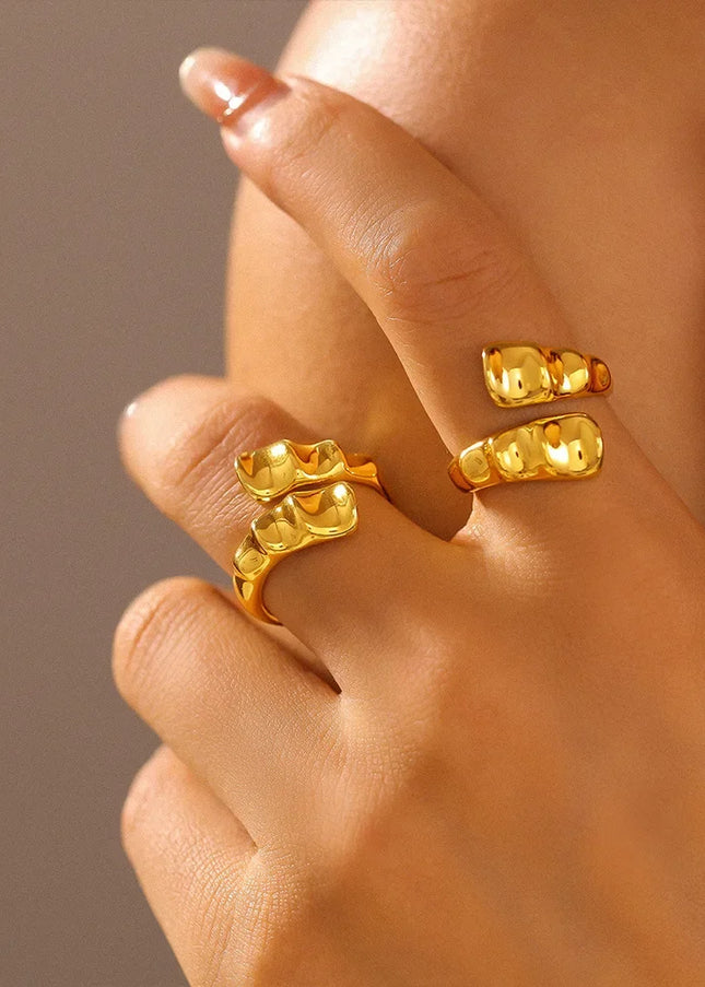 European and American ins wind irregular karst open ring 18k real gold plated personality shaped copper material index finger ring wholesale