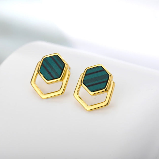 Sage Earrings | Gold Green Stud Earrings - Gold - Earrings