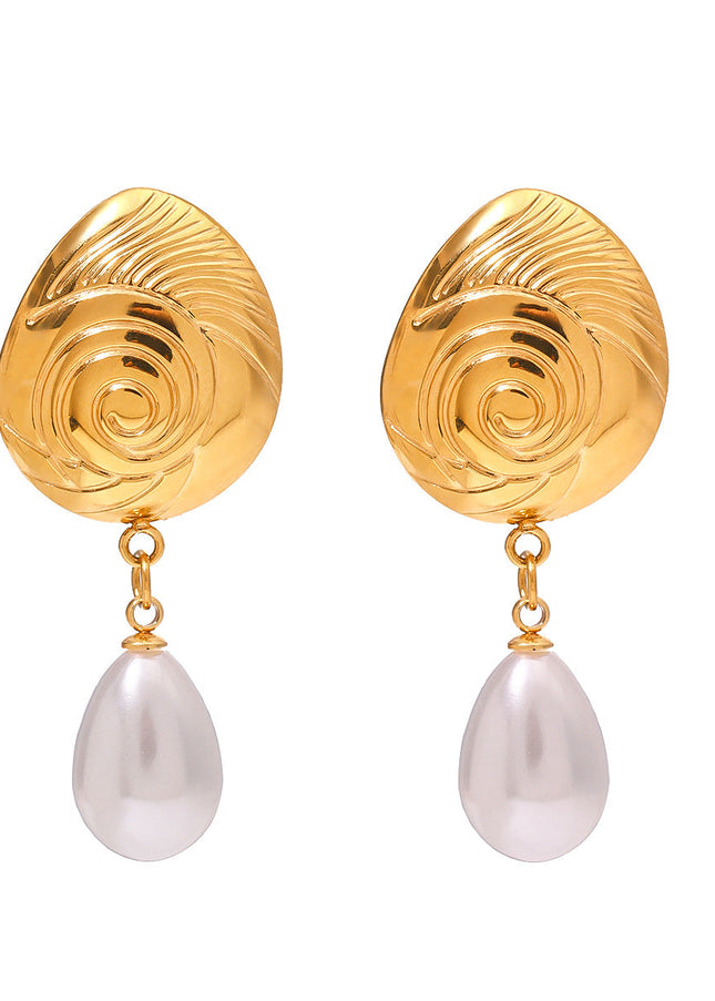 Jieding European and American stainless steel pearl earrings high-quality ins marine stud earrings titanium steel non-fading earrings cross-border