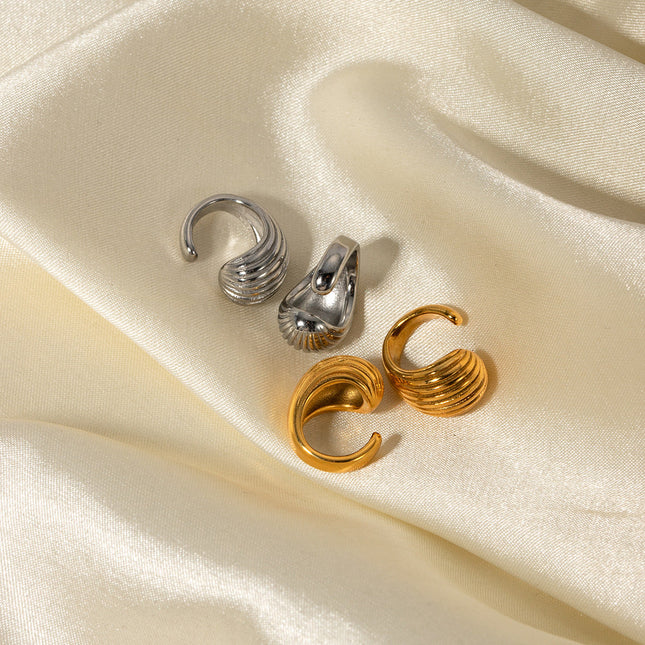 INS New 18k Gold Stainless Steel Striped Water Drop Ear Clip Jewelry Fashion Personality Ladies Gift Jewelry