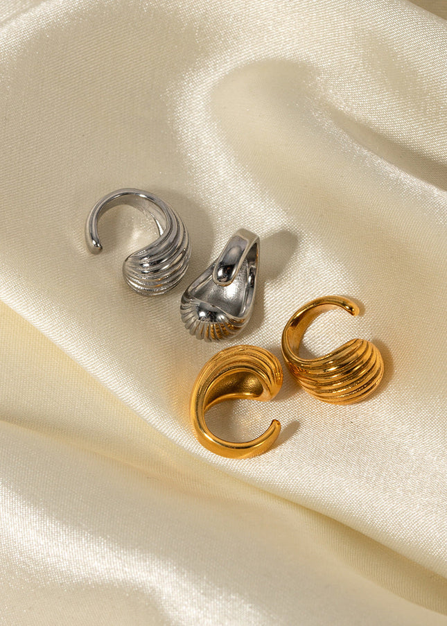 INS New 18k Gold Stainless Steel Striped Water Drop Ear Clip Jewelry Fashion Personality Ladies Gift Jewelry