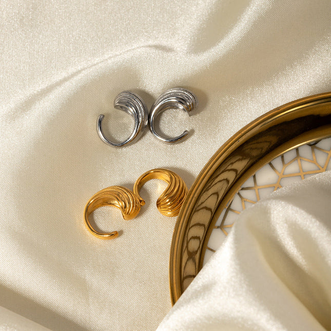 INS New 18k Gold Stainless Steel Striped Water Drop Ear Clip Jewelry Fashion Personality Ladies Gift Jewelry