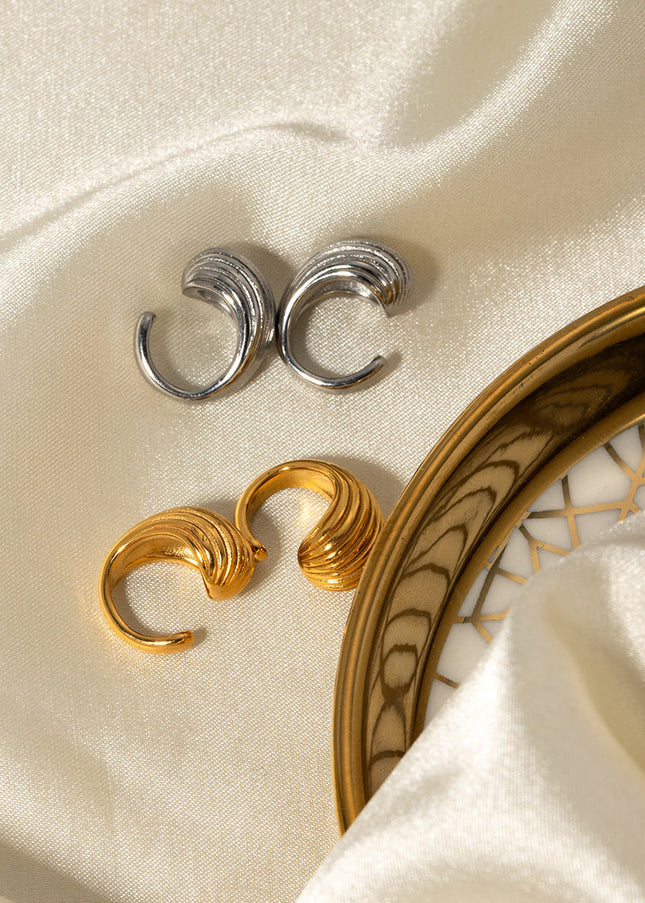 INS New 18k Gold Stainless Steel Striped Water Drop Ear Clip Jewelry Fashion Personality Ladies Gift Jewelry