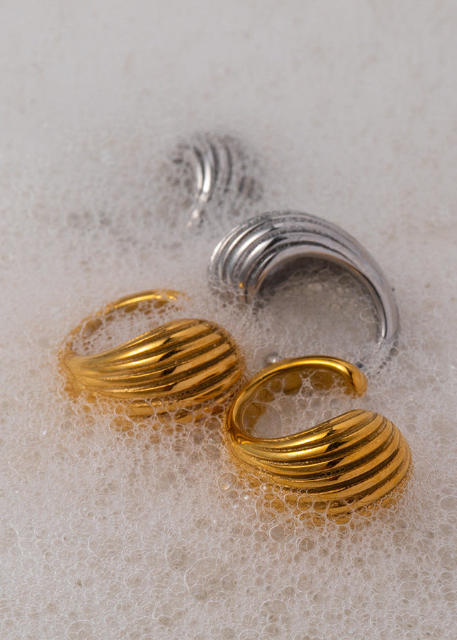 INS New 18k Gold Stainless Steel Striped Water Drop Ear Clip Jewelry Fashion Personality Ladies Gift Jewelry