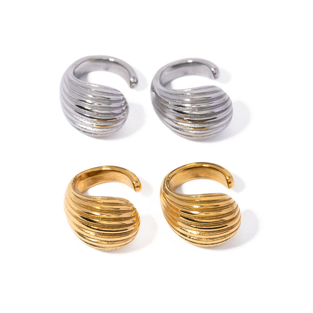 INS New 18k Gold Stainless Steel Striped Water Drop Ear Clip Jewelry Fashion Personality Ladies Gift Jewelry