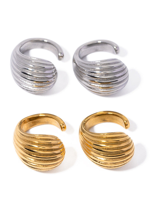 INS New 18k Gold Stainless Steel Striped Water Drop Ear Clip Jewelry Fashion Personality Ladies Gift Jewelry