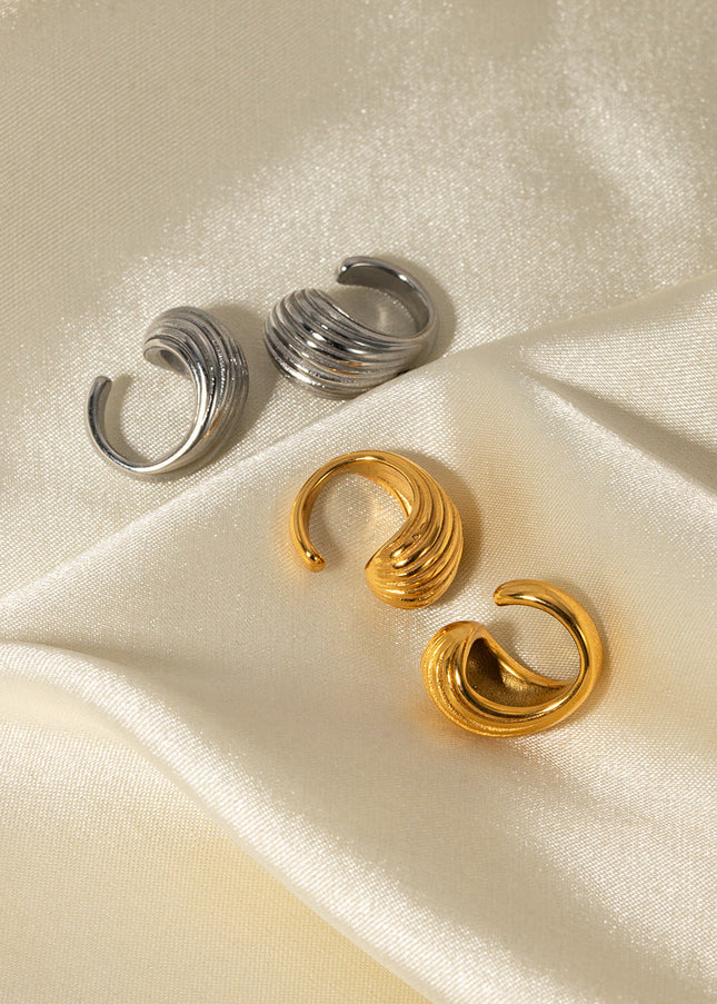 INS New 18k Gold Stainless Steel Striped Water Drop Ear Clip Jewelry Fashion Personality Ladies Gift Jewelry