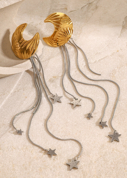 Jieding European and American stainless steel tassel earrings high-quality star stud earrings 18k titanium steel earrings cross-border earring