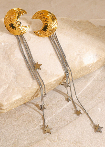 Jieding European and American stainless steel tassel earrings high-quality star stud earrings 18k titanium steel earrings cross-border earring