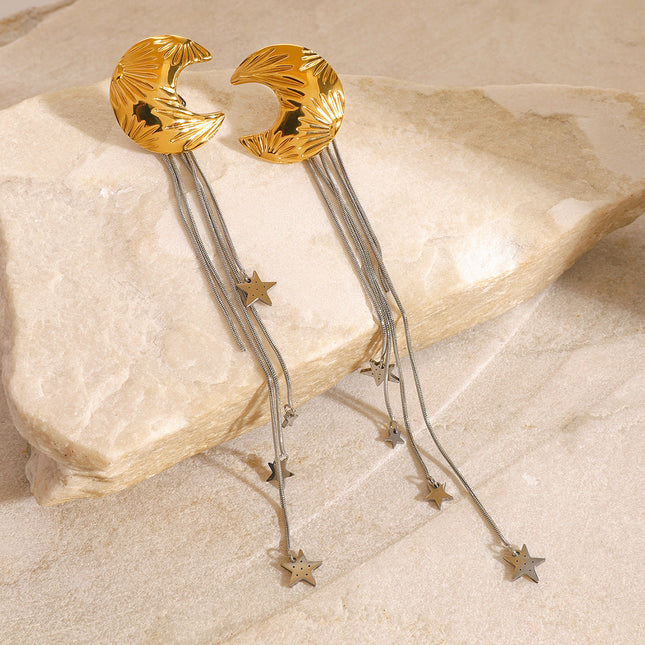 Jieding European and American stainless steel tassel earrings high-quality star stud earrings 18k titanium steel earrings cross-border earring