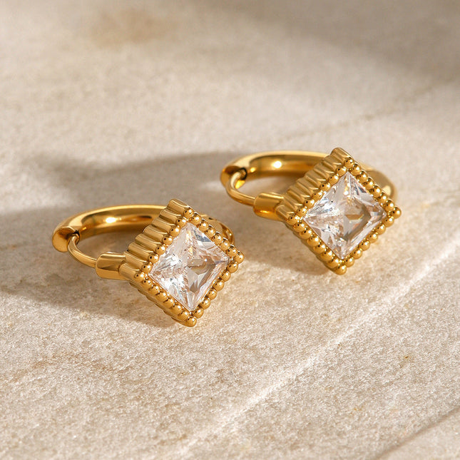 Jieding European and American stainless steel emerald square earrings, high-end retro light luxury earrings, French small incense jewelry