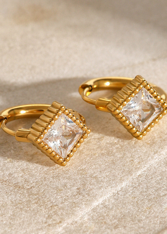 Jieding European and American stainless steel emerald square earrings, high-end retro light luxury earrings, French small incense jewelry