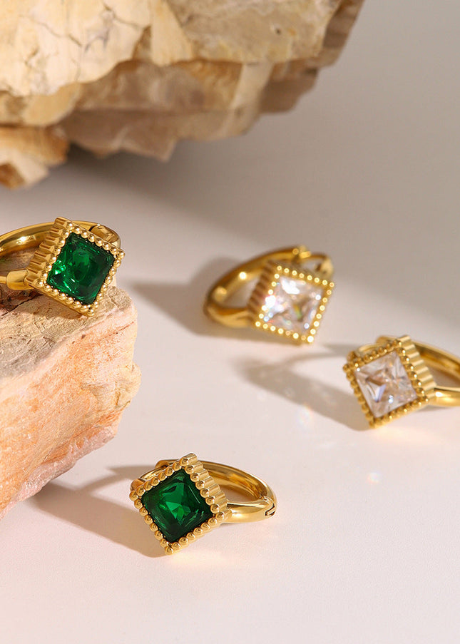 Jieding European and American stainless steel emerald square earrings, high-end retro light luxury earrings, French small incense jewelry