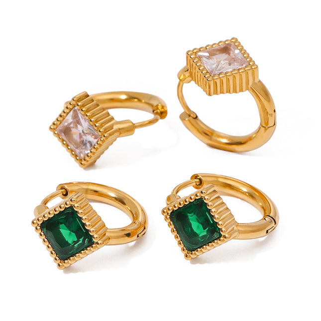 Jieding European and American stainless steel emerald square earrings, high-end retro light luxury earrings, French small incense jewelry