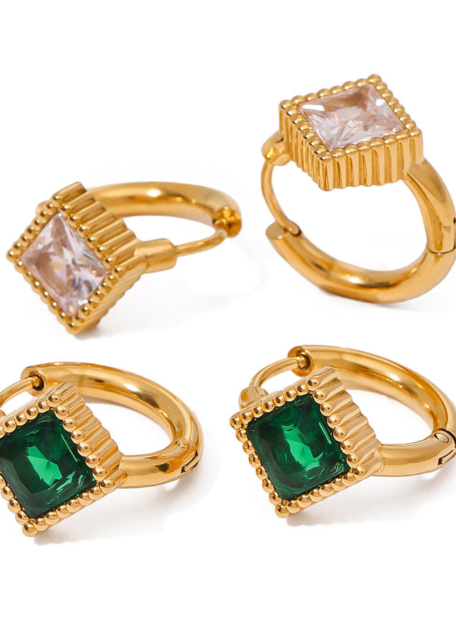 Jieding European and American stainless steel emerald square earrings, high-end retro light luxury earrings, French small incense jewelry