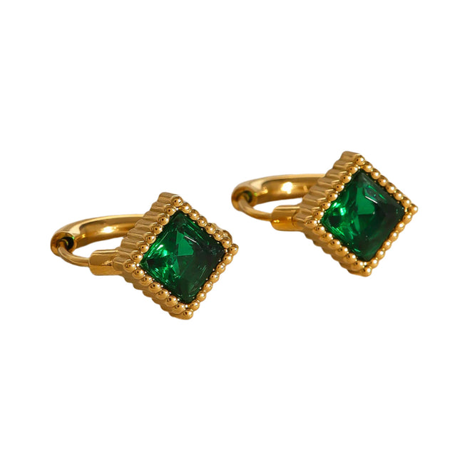 Jieding European and American stainless steel emerald square earrings, high-end retro light luxury earrings, French small incense jewelry