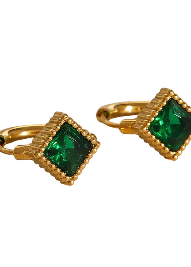 Jieding European and American stainless steel emerald square earrings, high-end retro light luxury earrings, French small incense jewelry