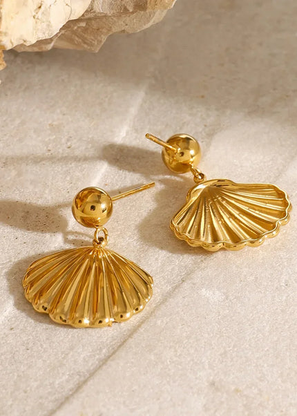 European and American cross-border gold-plated shell stud earrings, high-end fashion, niche, simple steel bead earrings, stainless steel metal earrings