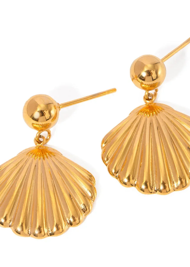 European and American cross-border gold-plated shell stud earrings, high-end fashion, niche, simple steel bead earrings, stainless steel metal earrings