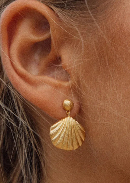 European and American cross-border gold-plated shell stud earrings, high-end fashion, niche, simple steel bead earrings, stainless steel metal earrings