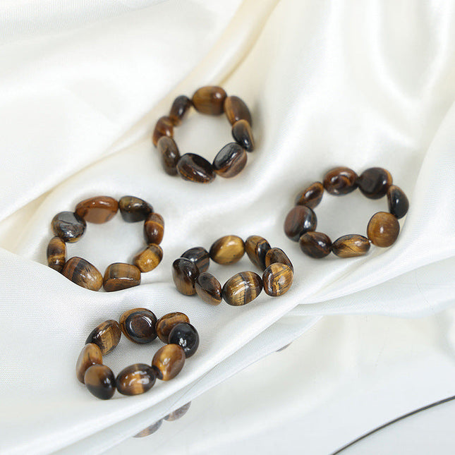 New cross-border personality temperament, fashionable and versatile, natural tiger's eye elastic rope ring, high-end sense of simplicity, jewelry women