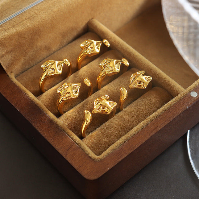 Korean ins style, personality, creative design, charming, fox open ring, non-fading, trendy, fashionable, ringed girl