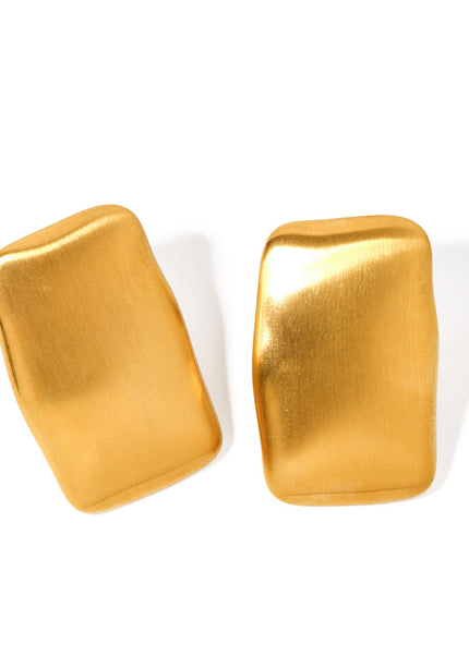Niche vintage 18K gold European and American luxury rectangular matte brushed earrings earrings women's instide cold wind studs