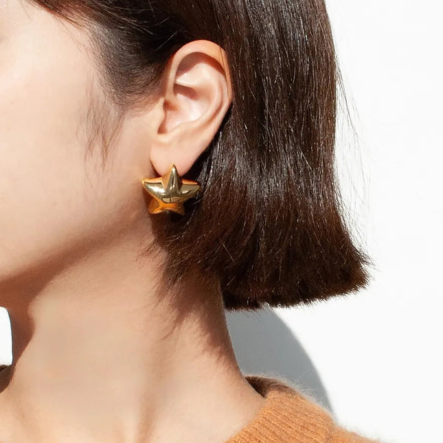 Jieding European and American five-pointed star titanium steel stud earrings, light luxury, high-end earrings, non-fading jewelry, stainless steel cross-border