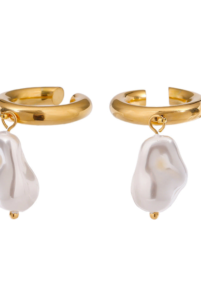 Jieding European and American titanium steel earrings, light luxury, high-end pearl non-hole ear clip earrings, cross-border stainless steel jewelry