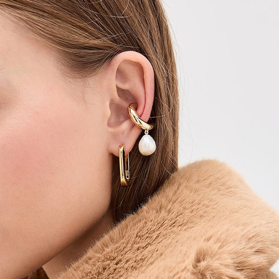 Jieding European and American titanium steel earrings, light luxury, high-end pearl non-hole ear clip earrings, cross-border stainless steel jewelry