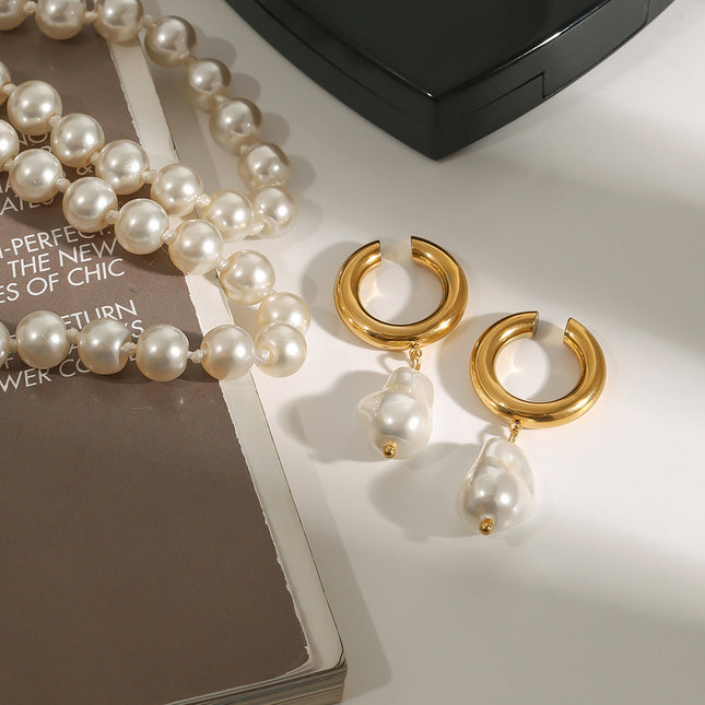 Jieding European and American titanium steel earrings, light luxury, high-end pearl non-hole ear clip earrings, cross-border stainless steel jewelry