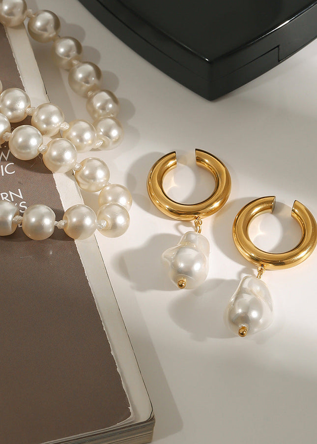 Jieding European and American titanium steel earrings, light luxury, high-end pearl non-hole ear clip earrings, cross-border stainless steel jewelry