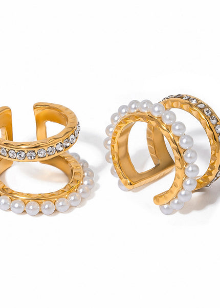 Simple double pearl gold plated ear clips, personality and fashion earrings, cross-border niche high-end design C-shaped earrings