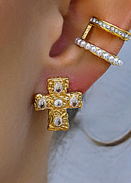 Simple double pearl gold plated ear clips, personality and fashion earrings, cross-border niche high-end design C-shaped earrings