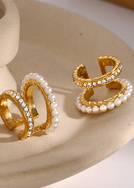 Simple double pearl gold plated ear clips, personality and fashion earrings, cross-border niche high-end design C-shaped earrings