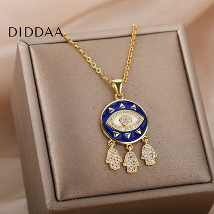 Savait Pendant Necklace | Gold Black Evil Eye Chain - Blue - Necklaces