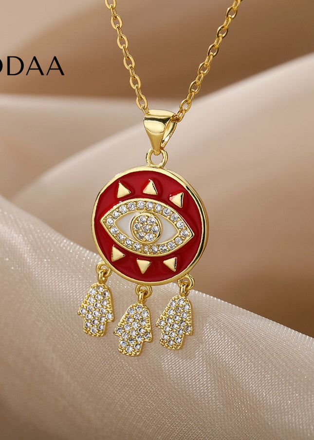 Savait Pendant Necklace | Gold Black Evil Eye Chain - Necklaces