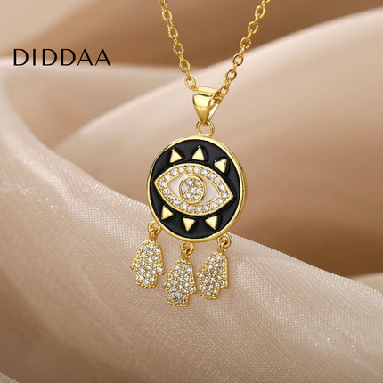 Savait Pendant Necklace | Gold Black Evil Eye Chain - Necklaces