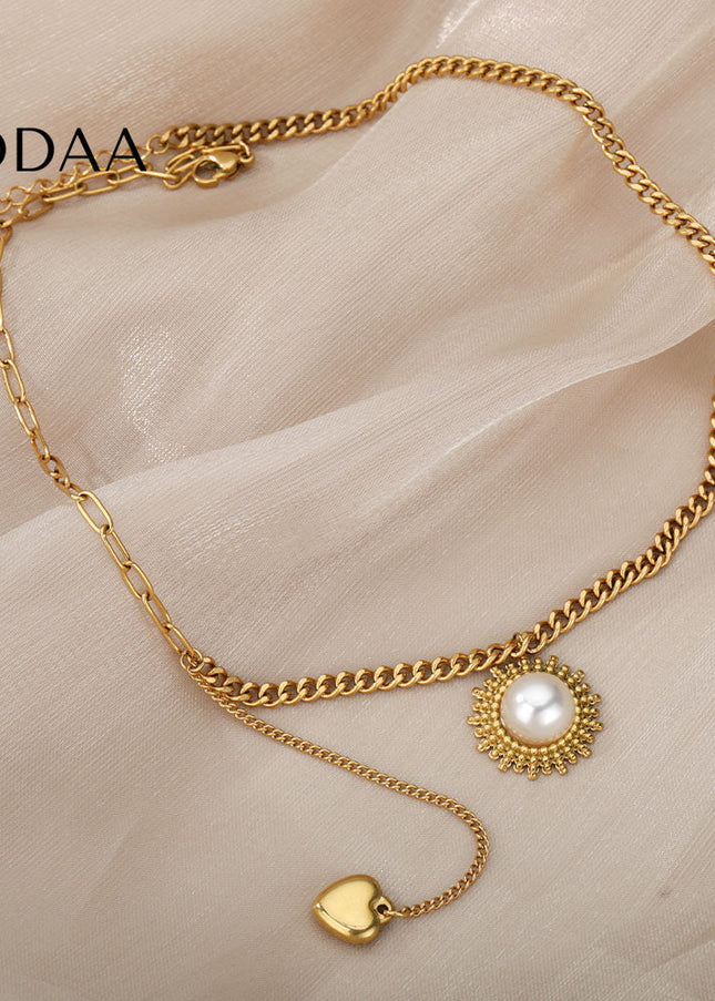 Scholar Pendant Necklace | Gold Pearl Statement Chain - Gold - Necklaces