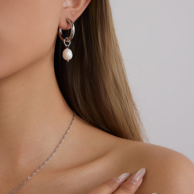 Jieding European and American stainless steel pearl earrings, light luxury, high-end earrings, non-fading jewelry, titanium steel jewelry, cross-border women