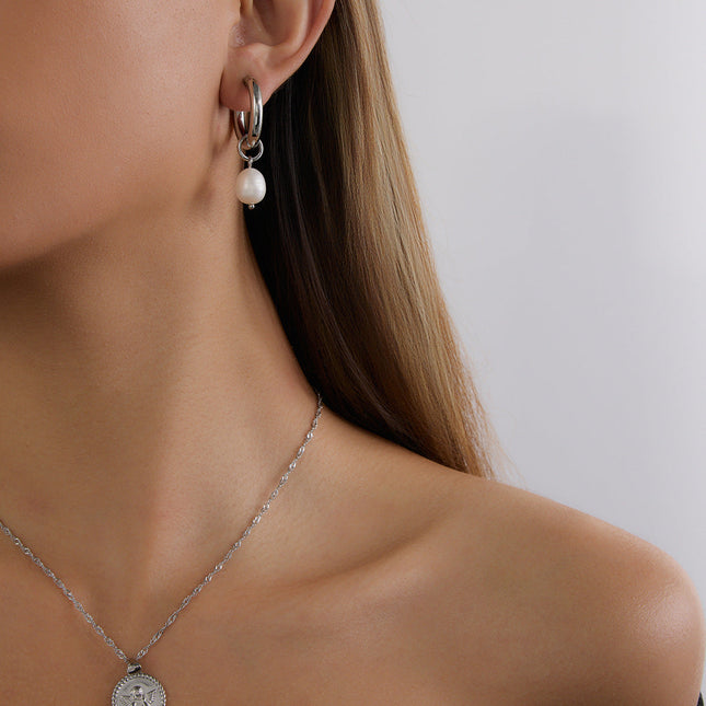 Jieding European and American stainless steel pearl earrings, light luxury, high-end earrings, non-fading jewelry, titanium steel jewelry, cross-border women